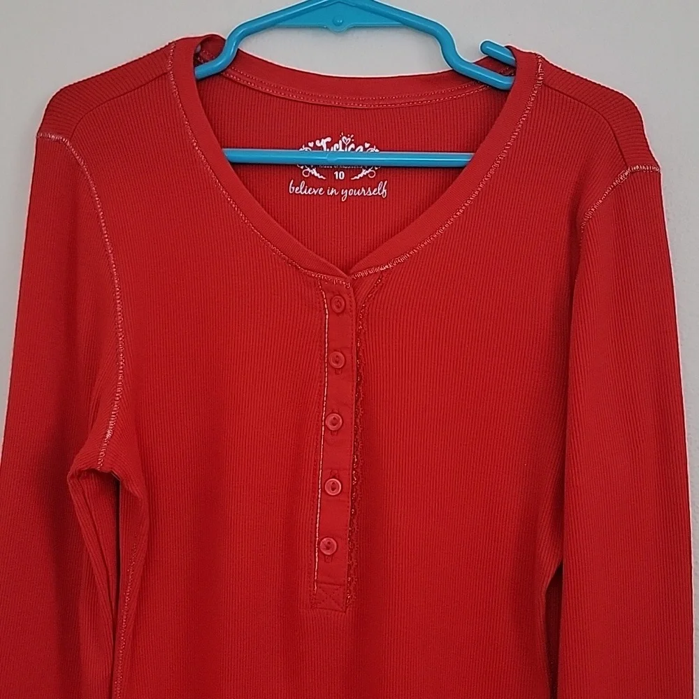 Justice LOT Of 2 Red & Purple Ribbed Fabric Long Sleeve Tops 10